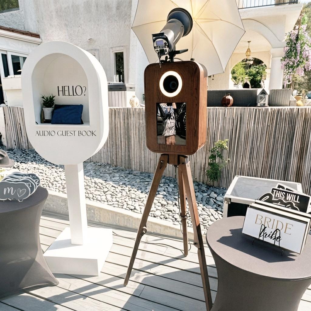 Cabina montata afara, langa un stand de audio guestbook